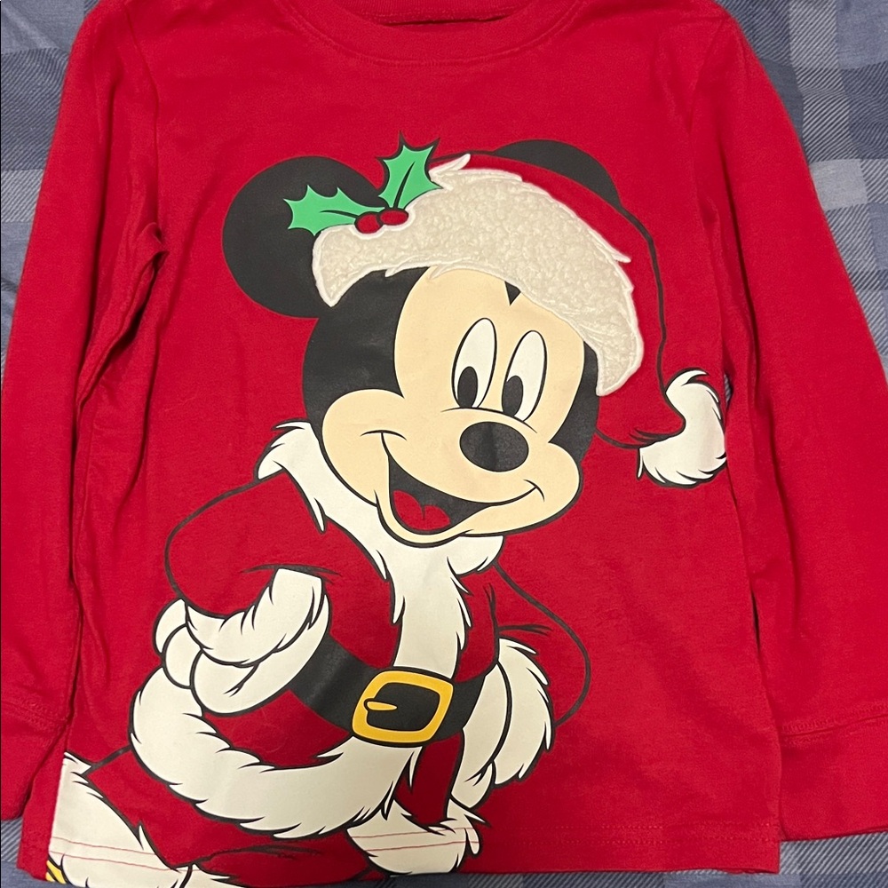 Disney Kids Red Mickey Mouse Santa Long Sleeve Tee